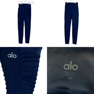 Alo Yoga Moto‎ Leggings High Waist Sculpting Athletic Navy Blue Women's XS 3158